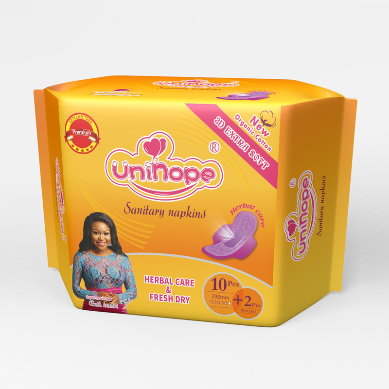 Unihope brand herbal care sanitary pads popular in African market